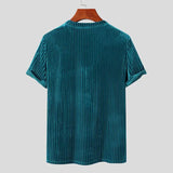 Cyanblå Afslappet T shirt i velour med rund hals og korte ærmer til mænd