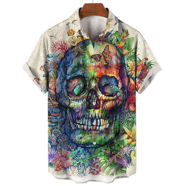 FrejaShop™ Hawaiian Skull T-shirt til mænd